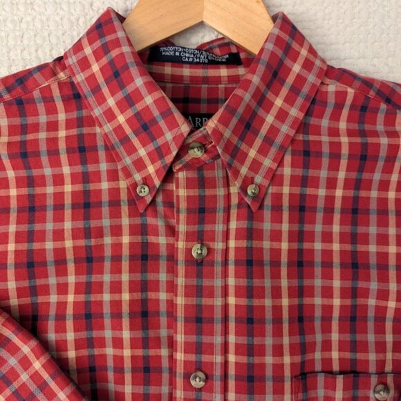 Red Plaid Button-Down Shirt Unisex Oversized Cotton Blend - Picture 9 of 13